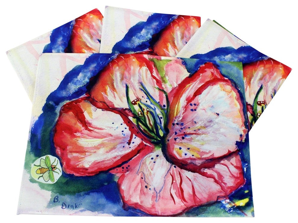 Red Hibiscus Flower 17 Inch Kitchen Dining Room Placemats Set of 4 Betsy Drake