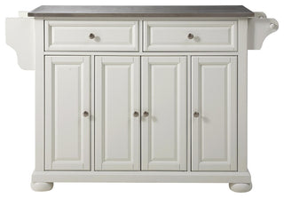Alexandria Stainless Steel Top Kitchen Island, White Finish