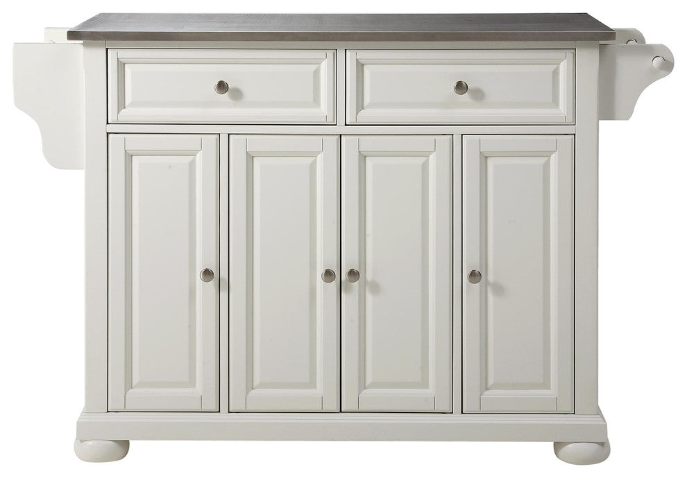 Alexandria Stainless Steel Top Kitchen Island, White Finish
