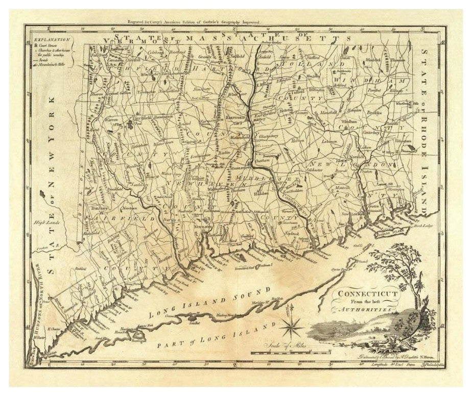 "Connecticut, 1795" Digital Paper Print by Mathew Carey, 18"x15"