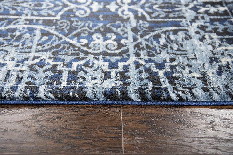 Rizzy Home Panache PN6964 Dark Blue Scroll Work Area Rug, 2'3"x7'7" Runner
