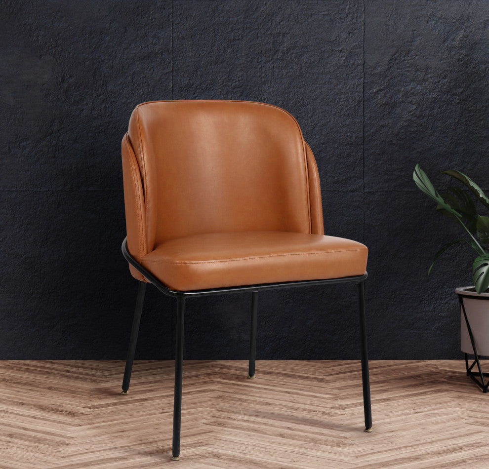 Jagger Vegan Leather Upholstered Dining Chair, Set of 2, Cognac, Matte Black Finish