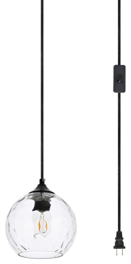 Charlotte 1-Light Black and Clear Glass Plug-In Pendant