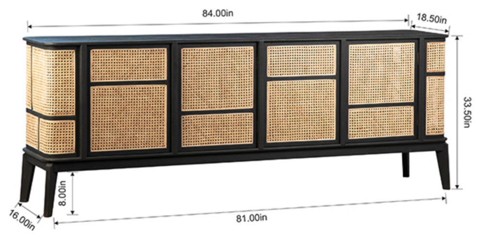 Deco Black and Cane Sideboard