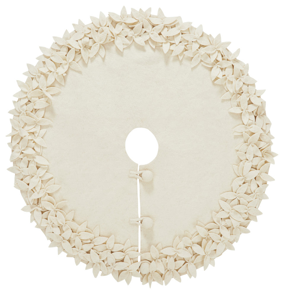 Handmade Felt Mini Christmas Tree Skirt, Cream Overlapping Flowers, 26"