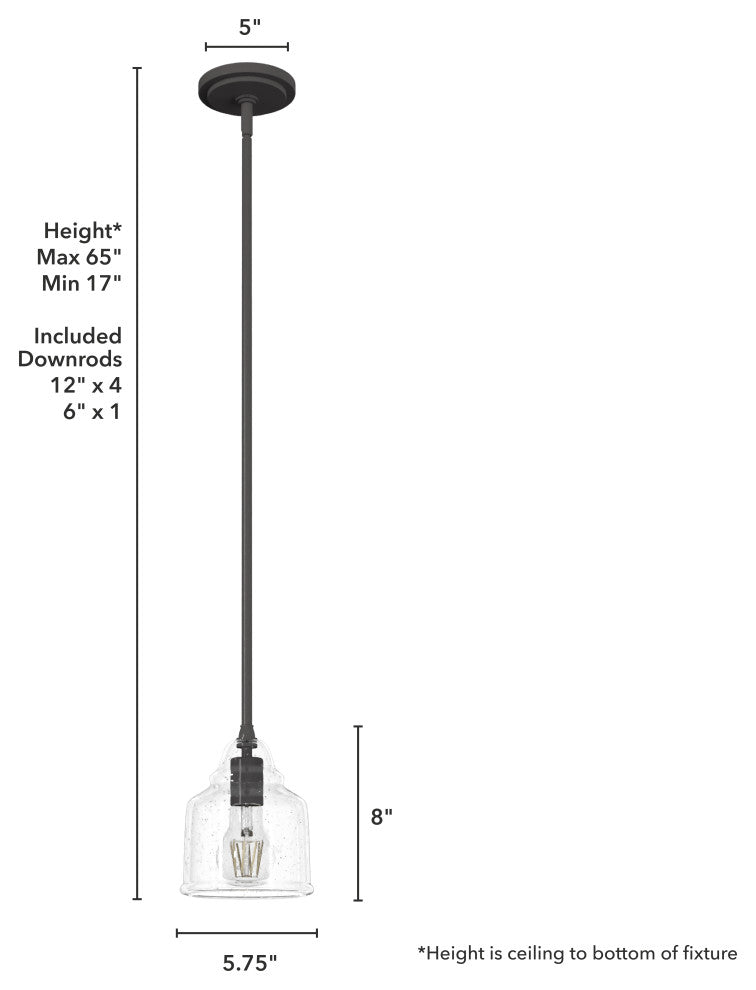 Hunter 6" Dunshire Noble Bronze, Seeded Glass 1 Light Bell Pendant Ceiling