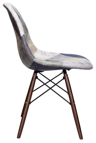 Patch Leatherette Upholstery DSW Dining Side Chair, Dark Walnut Leg, Blue/Gray