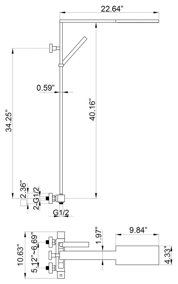 Luxury Double Function Thermostatic Shower System With Rough-In Valve, Brushed Gold
