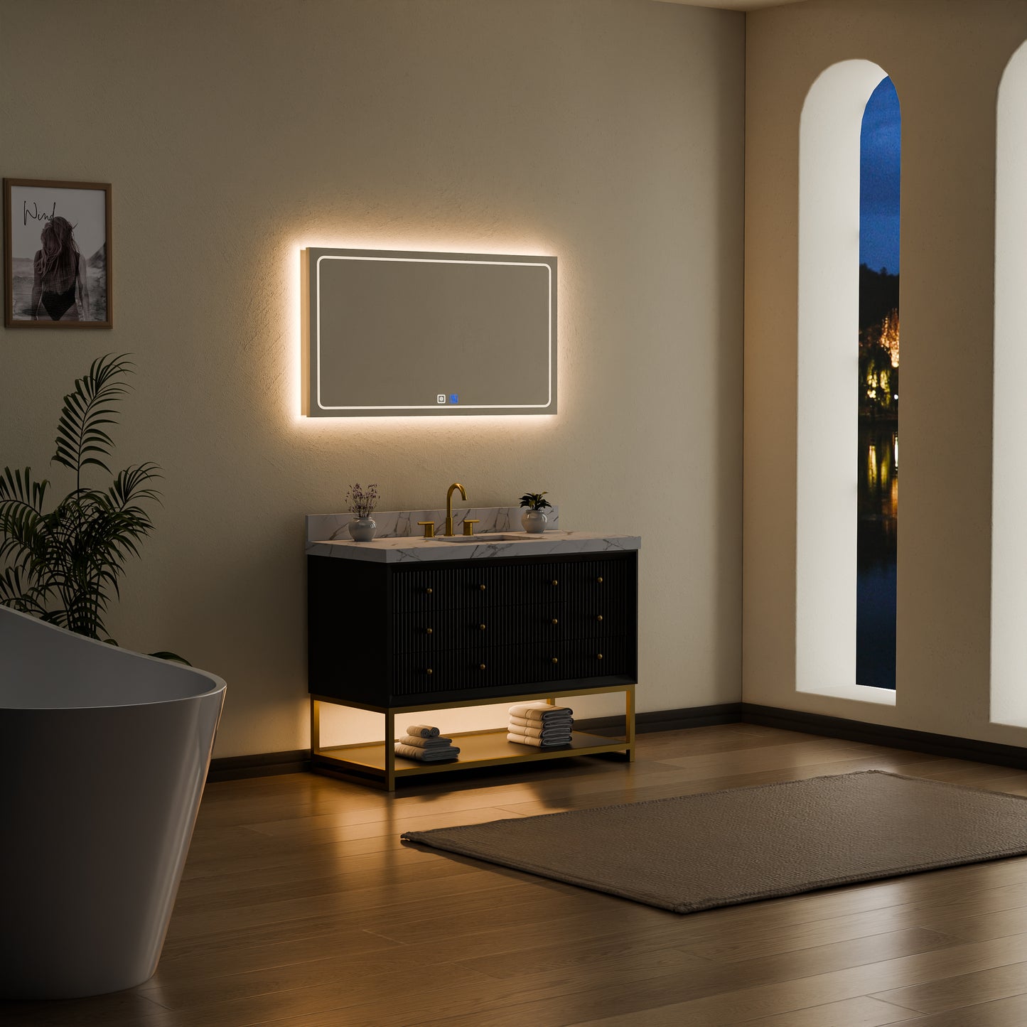 60''Wood Bathroom Vanity Set, With Drawers, Marble Top And Undermount Sink, White