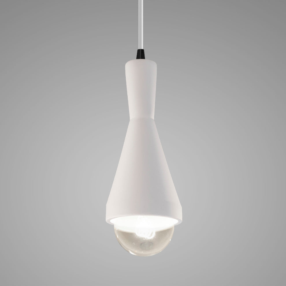 Erlen Pendant, Bisque, Matte Black, White Cord, Integrated LED