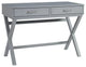 Contemporary Desk, Pine Wood Frame With X-Shaped Sides & 2 Drawers, Gray Finish