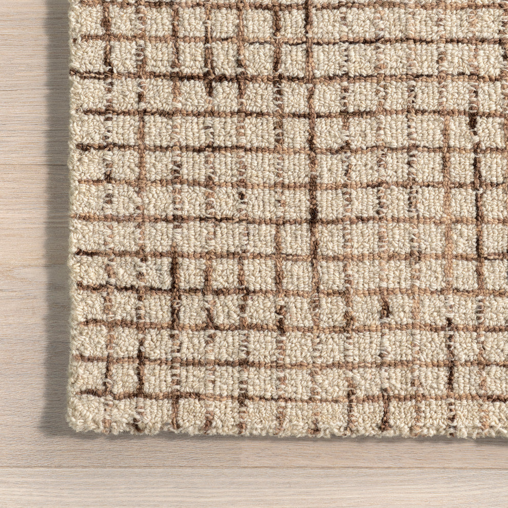 Melrose Checked Wool Area Rug, Cream 8''x10''