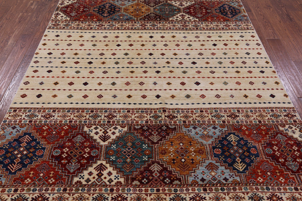 6' 7" X 9' 6" Hand Knotted Khorjin Super Kazak Rug Q10985