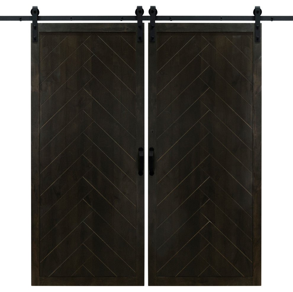36"x84" Herringbone Double Sliding Barn Doors with Hardware Kit, Midnight Black