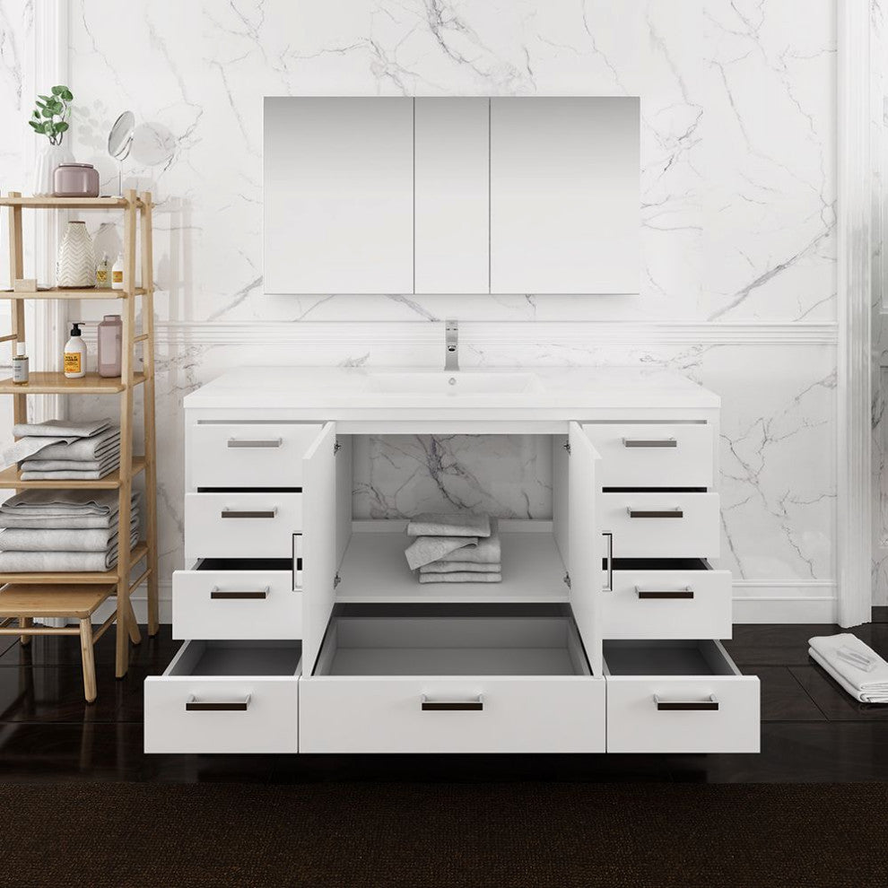 Imperia 60" White Single Sink Bathroom Vanity Set, Faucet-Fft3111ch