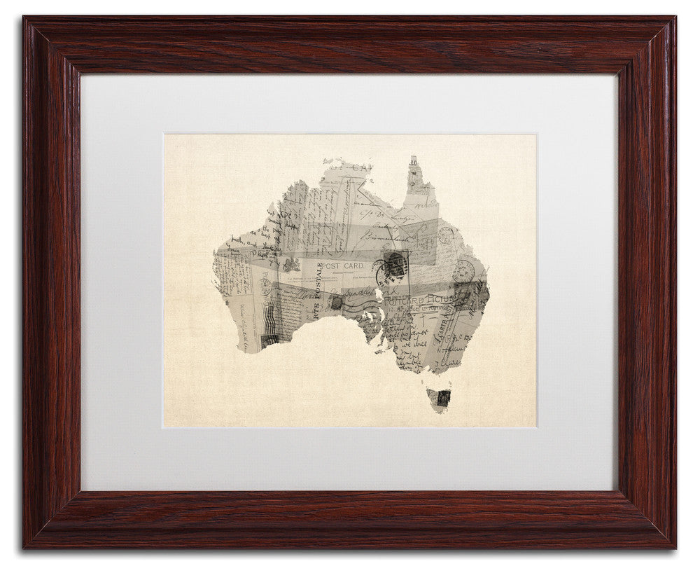 Michael Tompsett 'Australia Postcard Map' Matted Framed Art, White Mat, 14"x11"