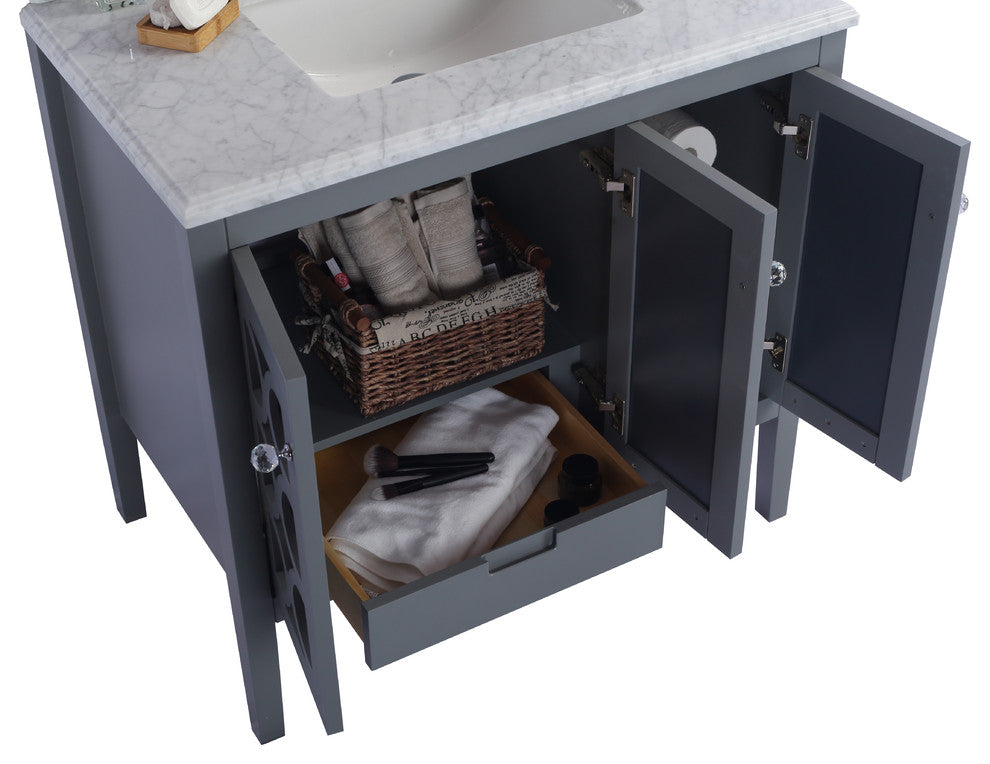 Mediterraneo, 36" Gray Cabinet With Black Wood Marble Countertop