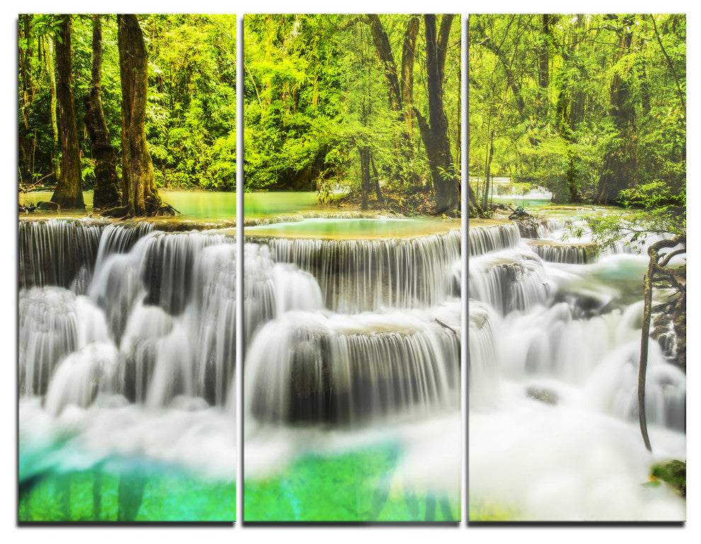 "Erawan Waterfall View" Photography Metal Wall Art, 3 Panels, 36"x28"
