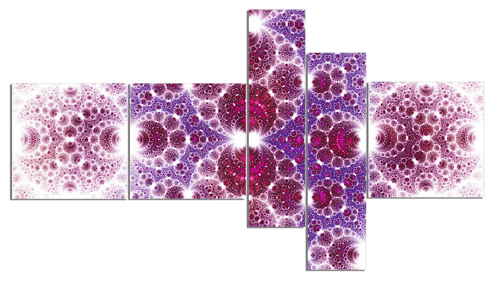 Exotic Pink Fractal Crescent Pattern, Abstract Art on Canvas, 60"x32", 5 panels