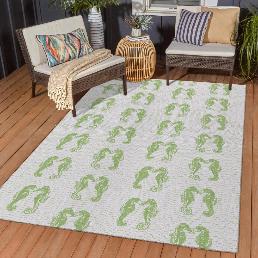 Indoor/Outdoor Seabreeze SZ15 Lime-In Machine Washable 3' x 5' Rug