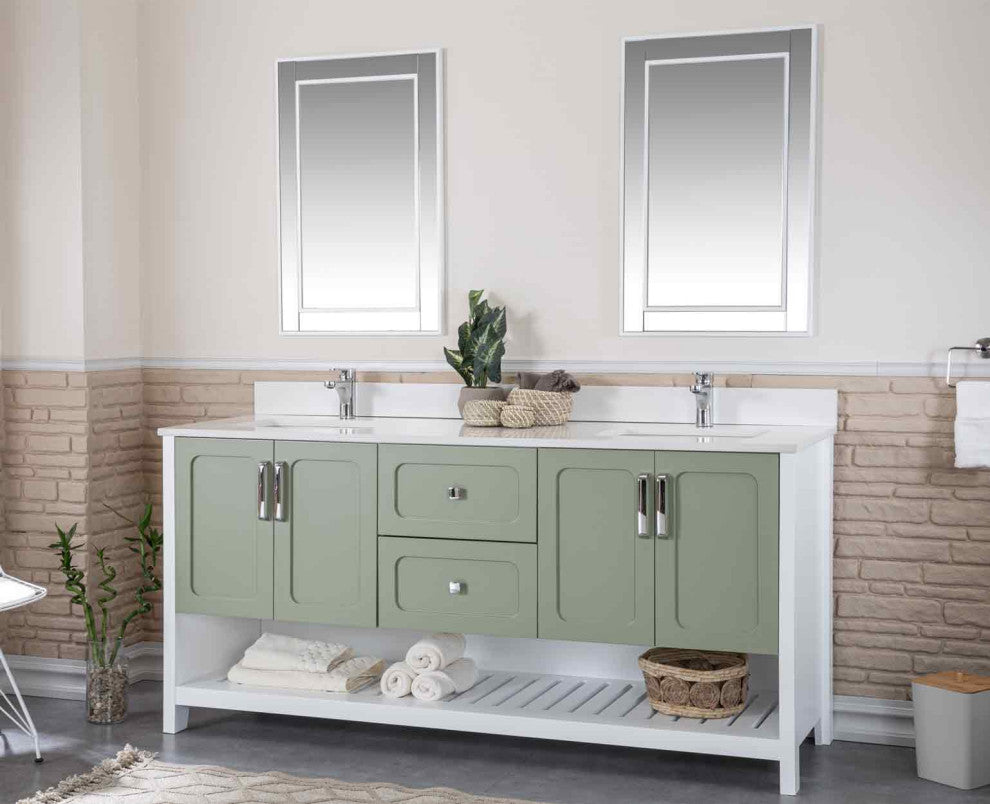Florin Collection 72" Bathroom Vanity With Sink, Mirror, Countertop, Green