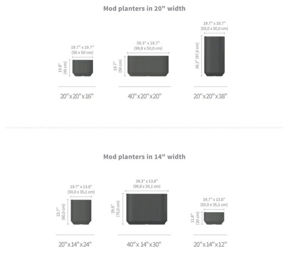 TruDrop Self-Watering Modular Deck Planter Box - Midnight, 40"x20"x20"H
