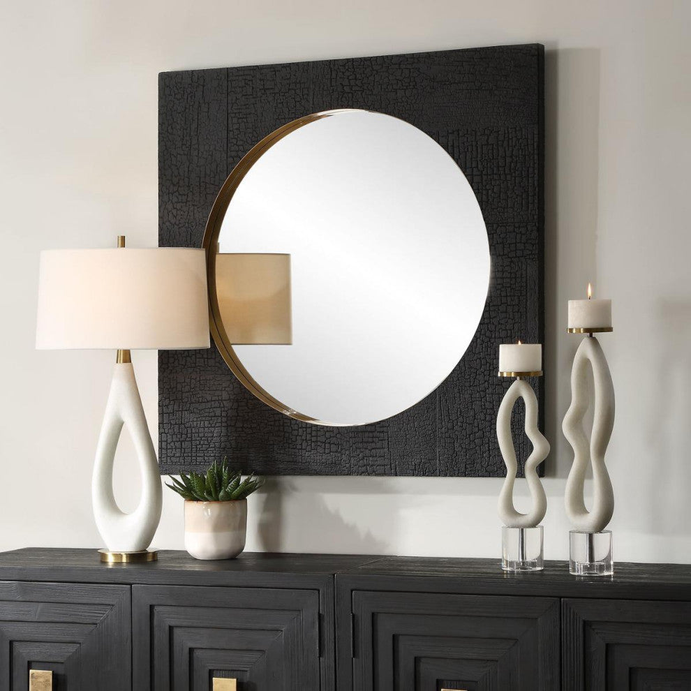 Ember Wall Mirror, Black and Plated Brass
