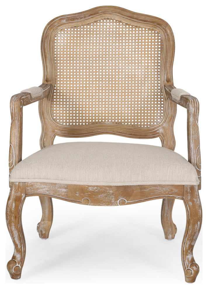 Absaroka French Country Fabric Wood and Cane 5-Piece Dining Set, Natural/Beige