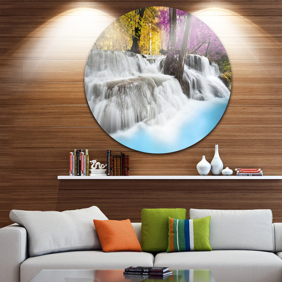 Erawan Waterfall, Landscape Photography Large Disc Metal Wall Art, 36"