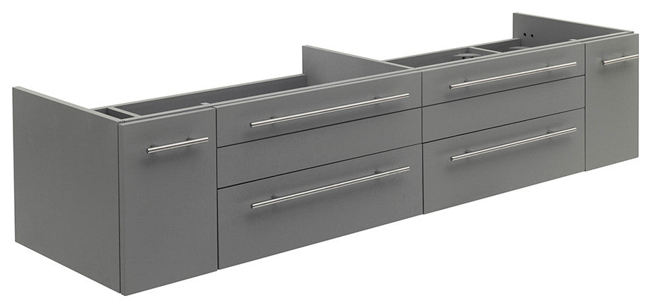Lucera Wall Mount Double Undermount Sink Bathroom Cabinet, Gray, 72"