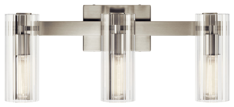 Jemsa 22.75" 3 Light Vanity With Clear Fluted Glass, Brushed Nickel