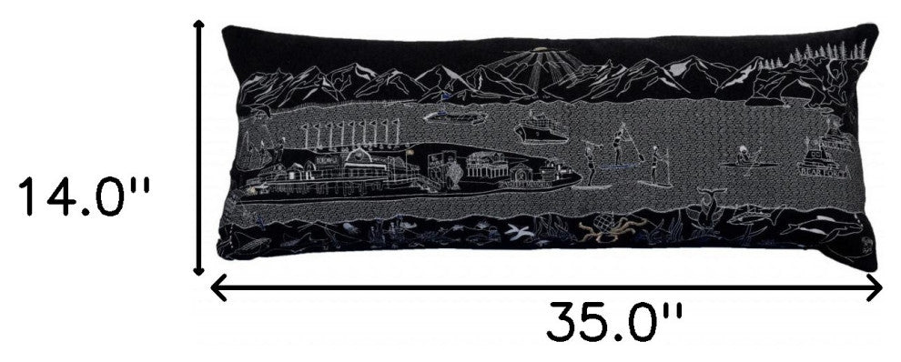 35" Black Homer Spit Nighttime Skyline Lumbar Decorative Pillow