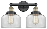 Edison Large Bell 2-Light 16" Vanity Light, Black Antique Brass With Clear Shade