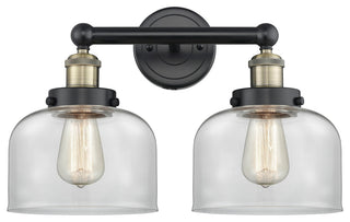 Edison Large Bell 2-Light 16" Vanity Light, Black Antique Brass With Clear Shade