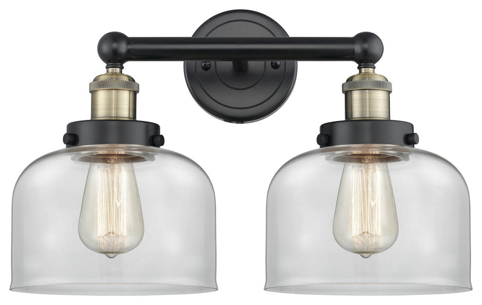 Edison Large Bell 2-Light 16" Vanity Light, Black Antique Brass With Clear Shade