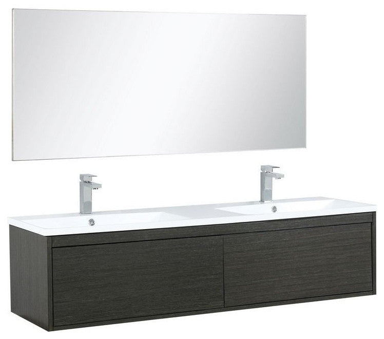 Sant Contemporary 60" Iron Charcoal Double Bathroom Vanity Set, Monte Chrome Fau