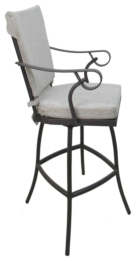 Outdoor Patio Swivel Bar Stool Jamey with Arms, White Linen - Gray, 30"
