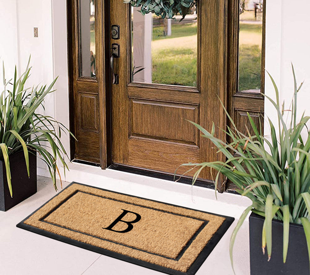 A1HC Rubber & Coir Large Outdoor Durable Monogrammed Doormat, 24"X39", Beige, B
