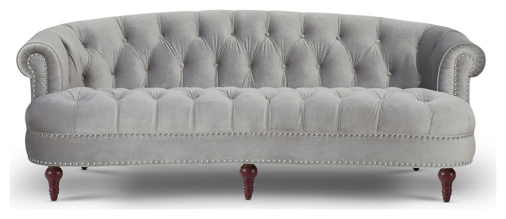 La Rosa Victorian Chesterfield Tufted Sofa, Opal Gray Velvet