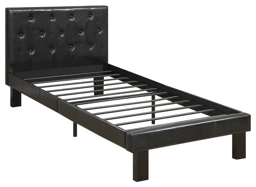 Benzara BM171746 Faux Leather Upholstered Full Size Bed Tufted Headboard, Black