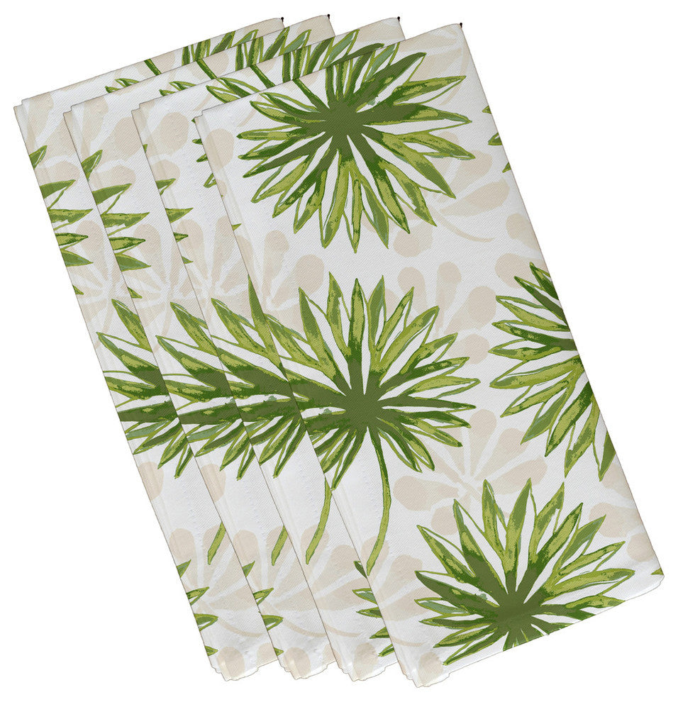22"x22" Spike and Stamp, Floral Print Napkin, Green, Set of 4