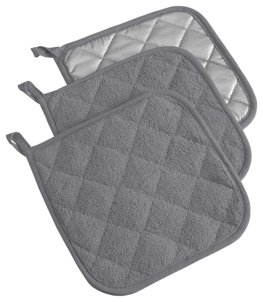 DII Gray Terry Potholder, Set of 3