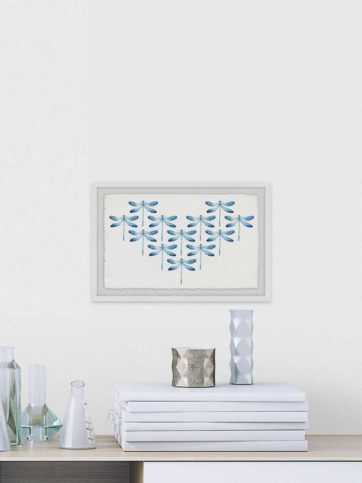 "Blue Dragonfly Dance" Framed Painting Print, 24"x16"