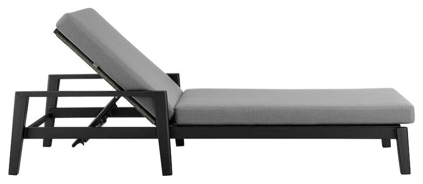 Outdoor Patio Adjustable Chaise Lounge Chair in Aluminum with Gray Cushions