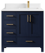 Malibu 36 Right Offset Bath Vanity in Navy Blue 1.5" White Quartz