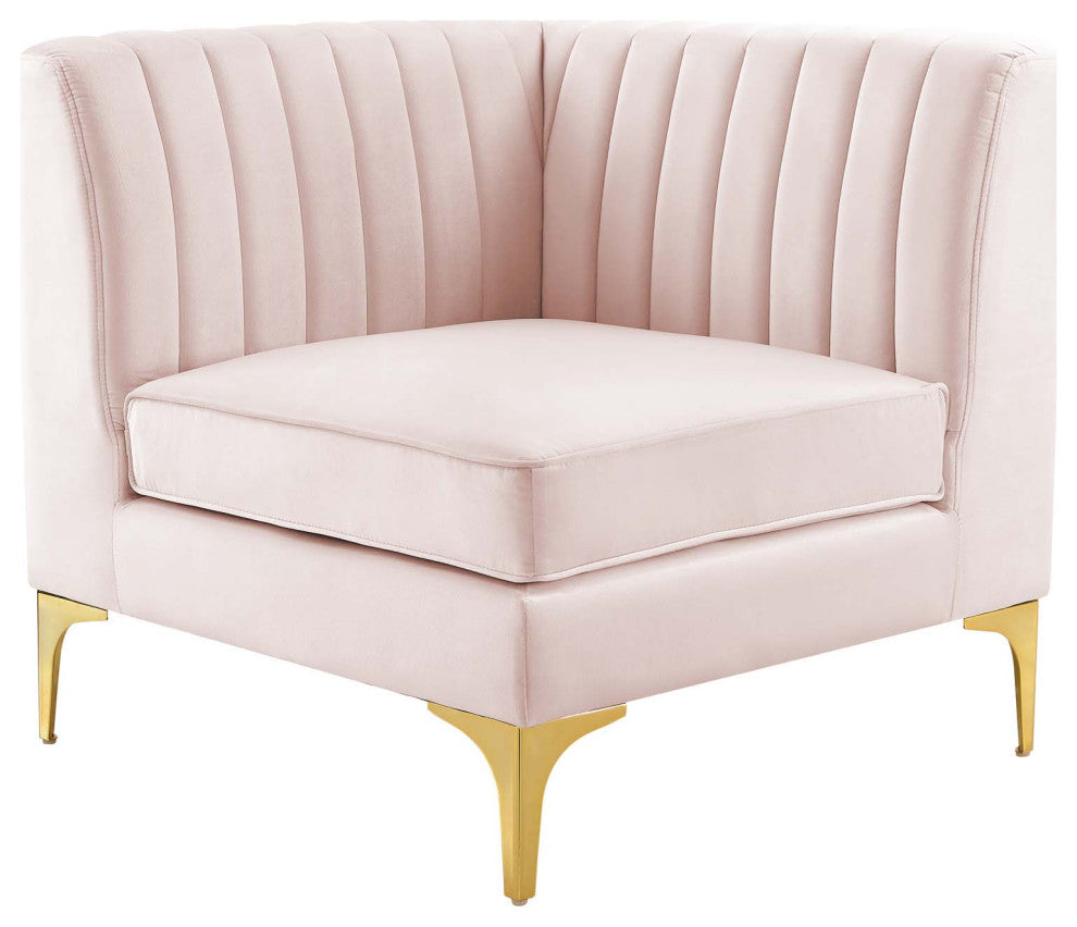 Tufted Sofa Corner Chair, Velvet, Pink, Modern, Living Lounge Hotel Hospitality