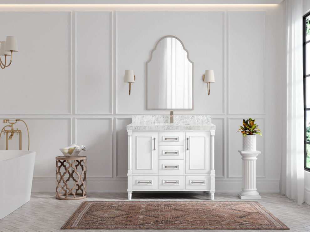 Aberdeen 42 Single Sink Bath Vanity in White 2" Carrara Marble