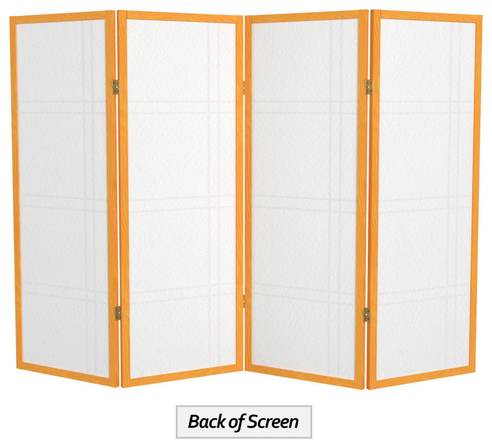 4' Tall Double Cross Shoji Screen, Honey, 4 Panels