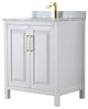 30" Single Bath Vanity, White, White Carrara Countertop, Sink, Gold Trim