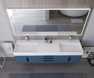 CastelloUSA Amazon 72" Wall Mounted Vanity Set, Blue, White Top, Black Handles